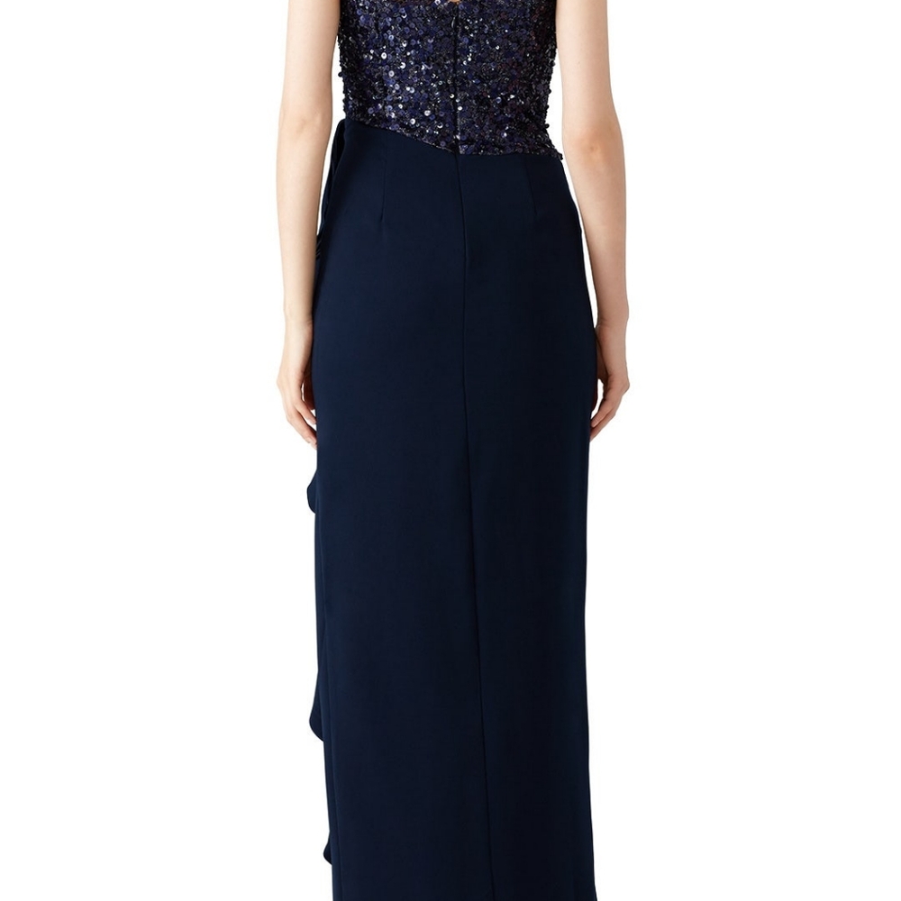 Badgley Mischka Navy Blue Strapless Sequins Ruffle Long Gown Dress Size 12 - Picture 10 of 16